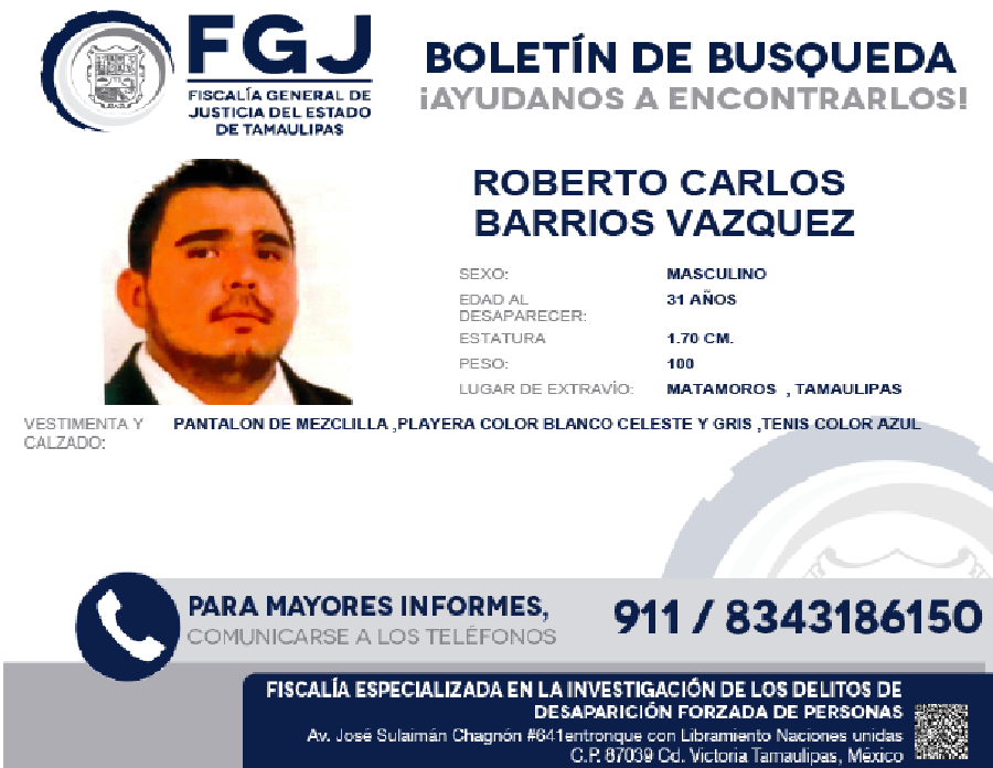 Boletín de Búsqueda Roberto Carlos