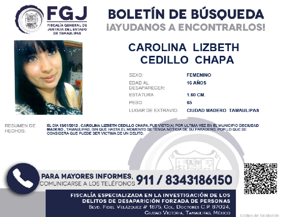 Boletín de Búsqueda Carolina Lizbeth