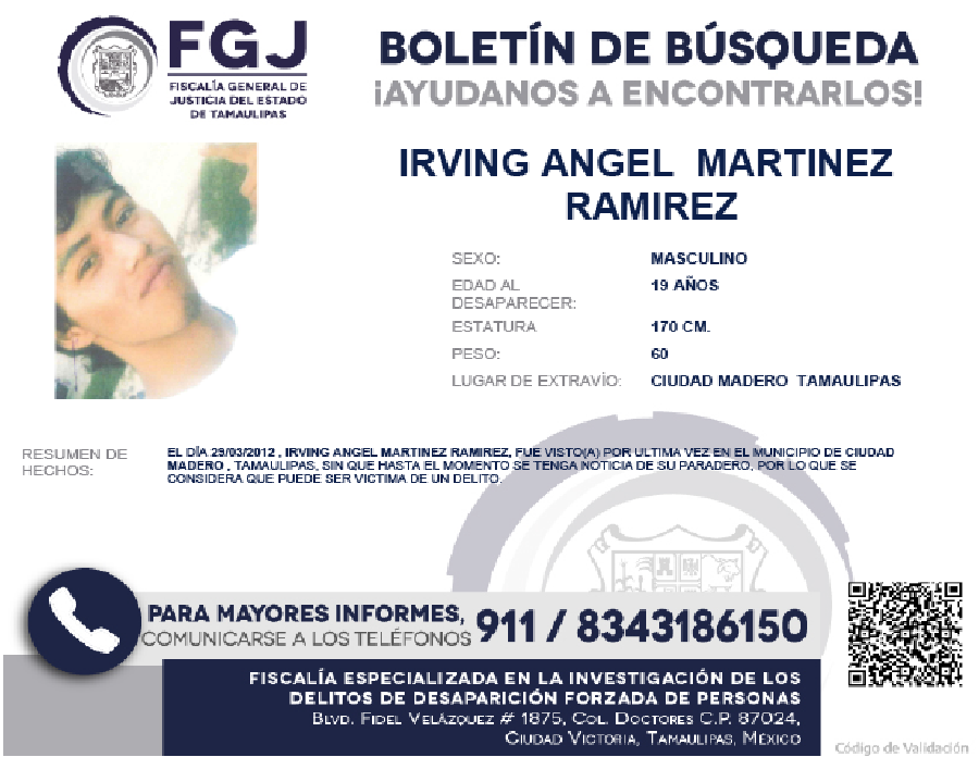 boletin de busqueda irving