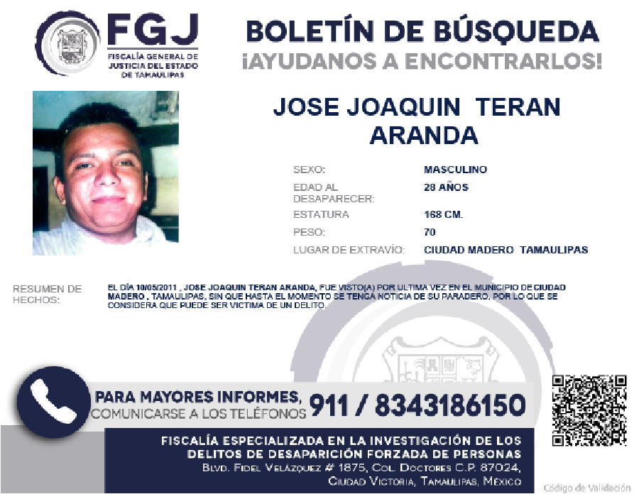 Boletín de busqueda Jose Joaquin