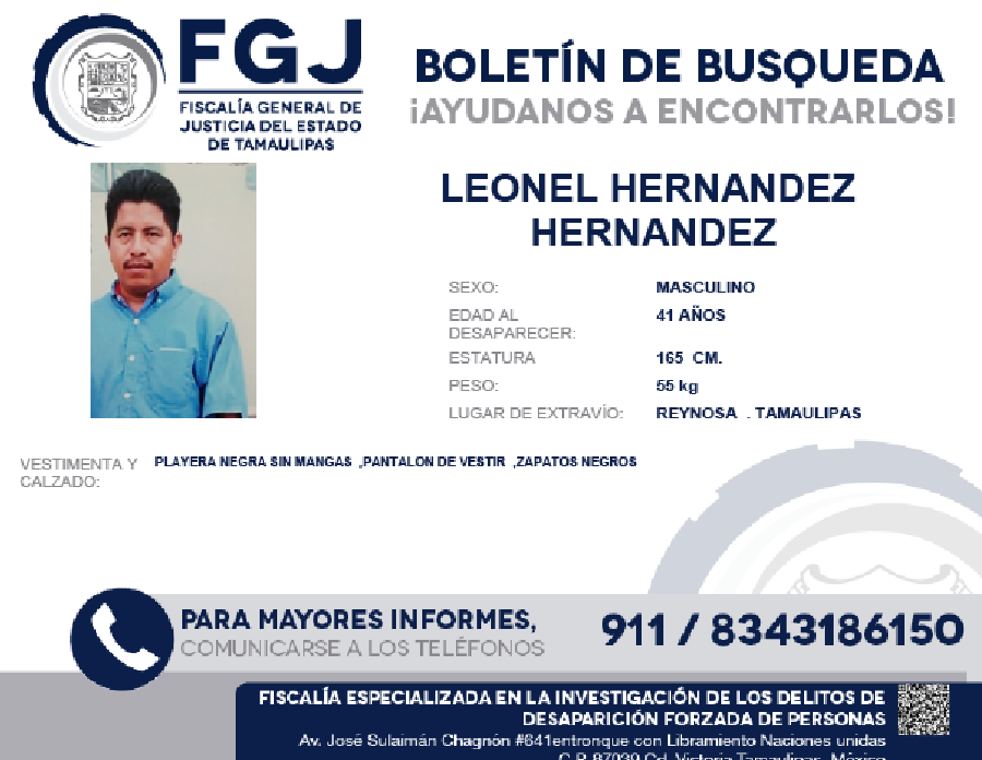 Boletin de busqueda Leonel hernandez