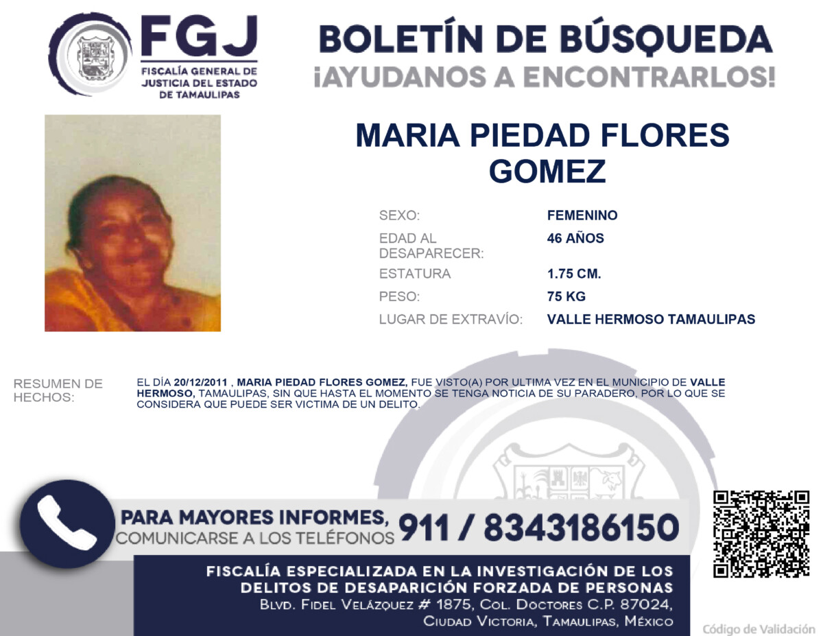 Boletín de Búsqueda Maria Piedad