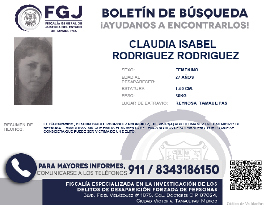 Boletín de búsqueda Claudia