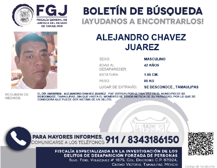 Boletín de Búsqueda Alejandro Chavez