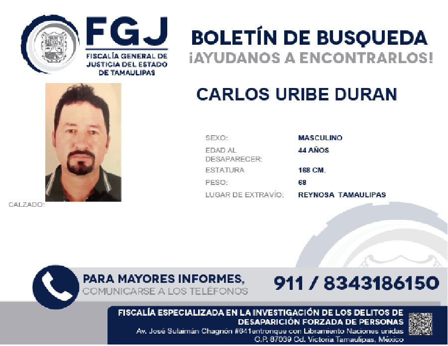 Boletin de Búsqueda Carlos Uribe