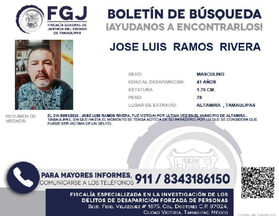 Boletín de Búsqueda José Luis Ramos