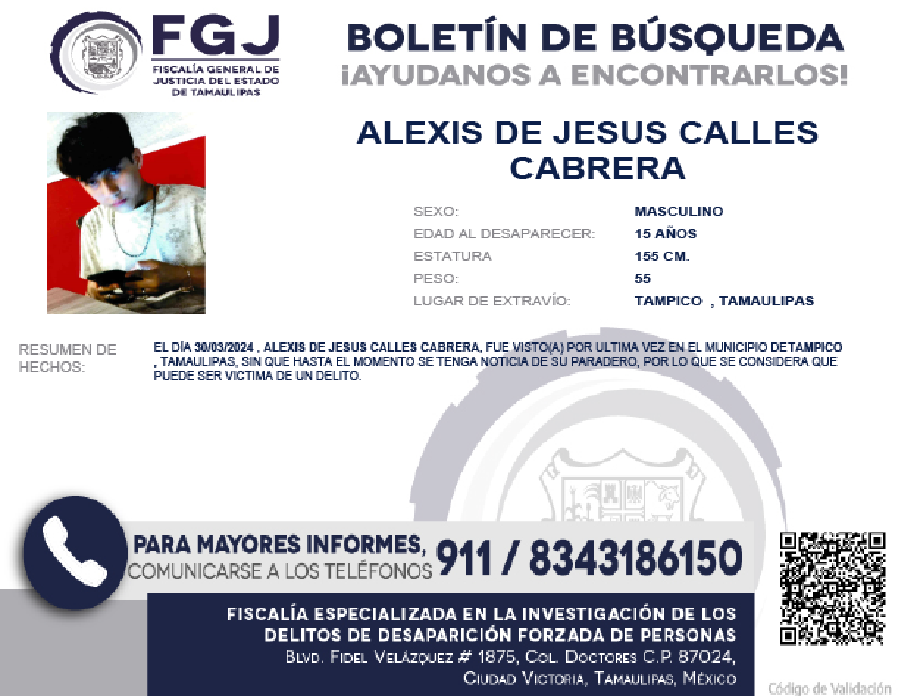 Boletín de búsqueda Alexis de Jesús