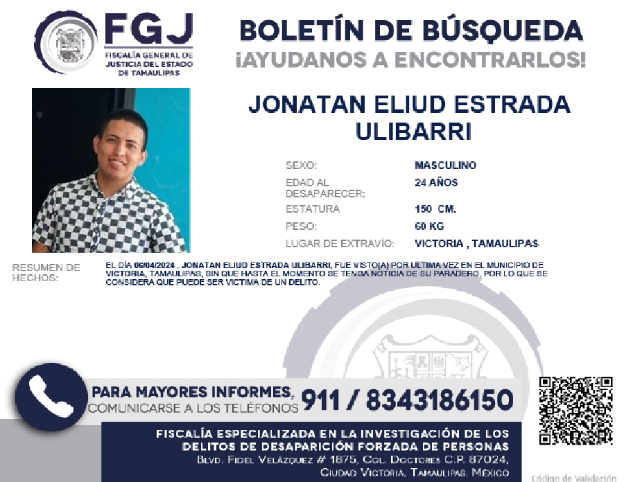 Boletín de Búsqueda Jonatan Eliud