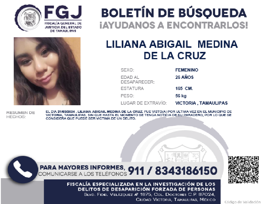 Boletín de Búsqueda Liliana Medina