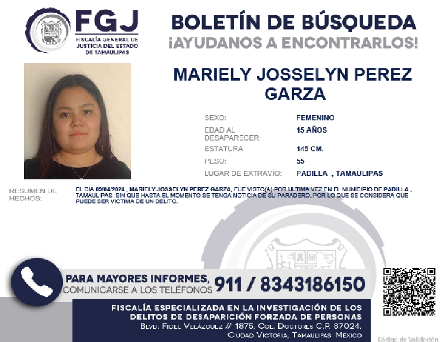 Boletín de Búsqueda Mariely Joss