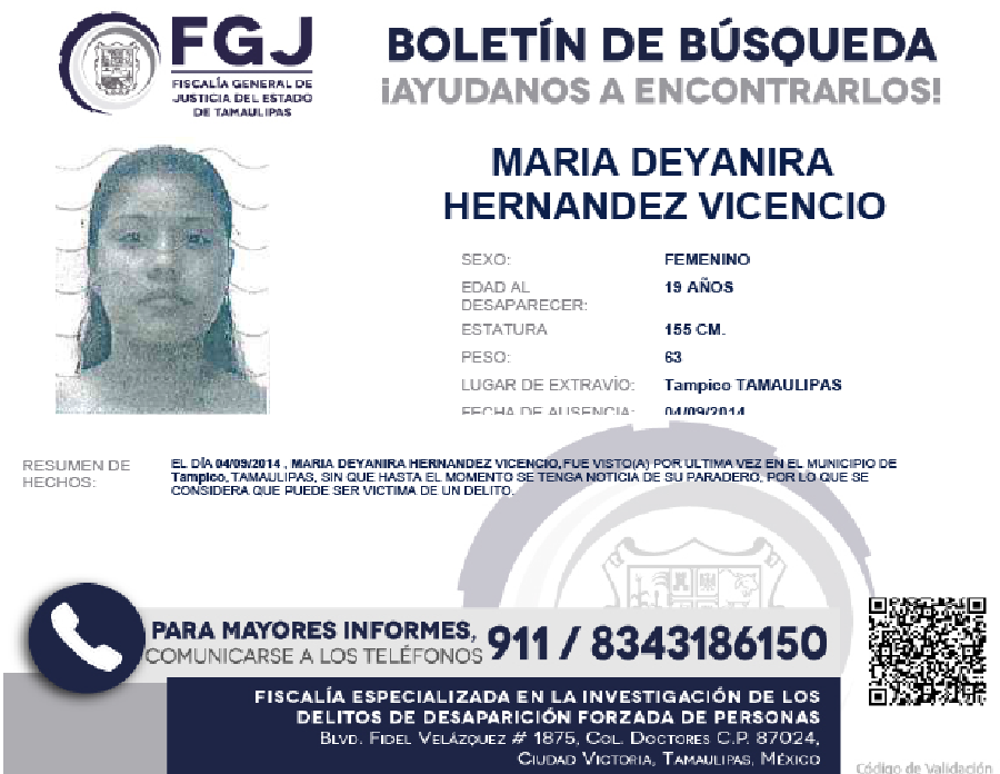 Boletin de busqueda Maria