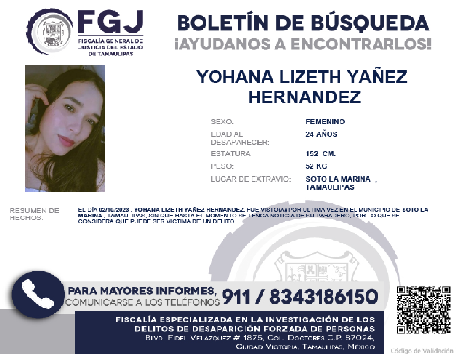 Boletín de Búsqueda Yohana