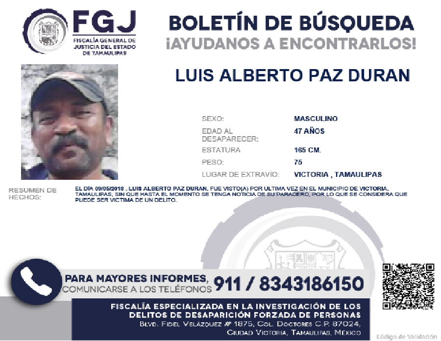 Boletín de Búsqueda Luis Paz Duran