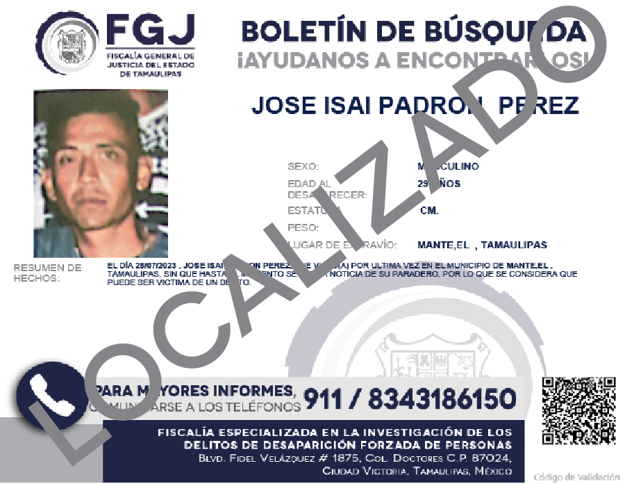 Boletín de Búsqueda Jose Isai Padron