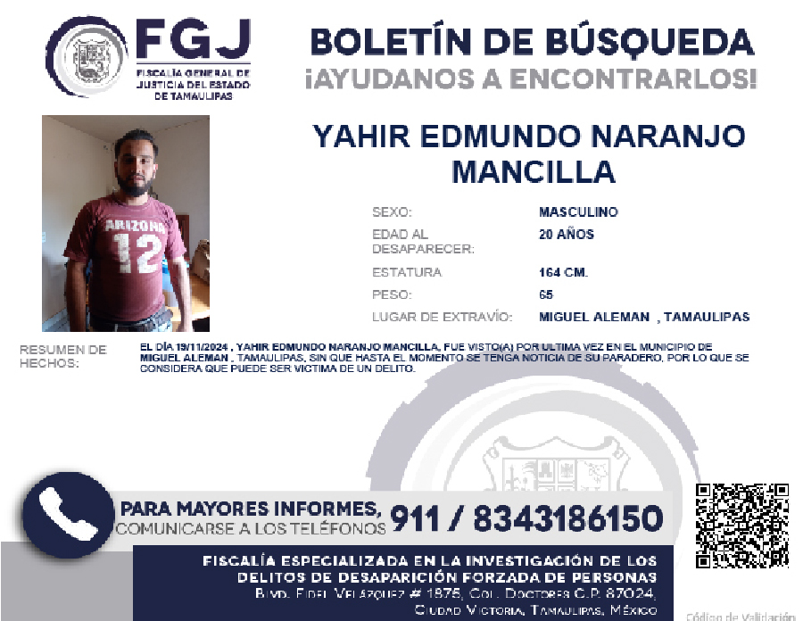 Boletín de Búsqueda Yahir Edmundo