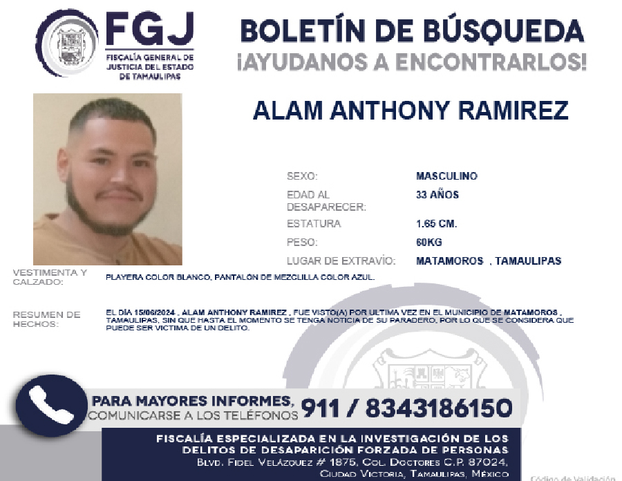 Boletín de Búsqueda Alam Antonhy