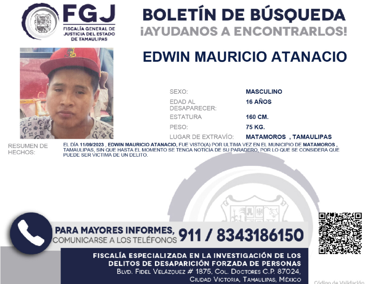 Boletín de Búsqueda Edwin Mauricio
