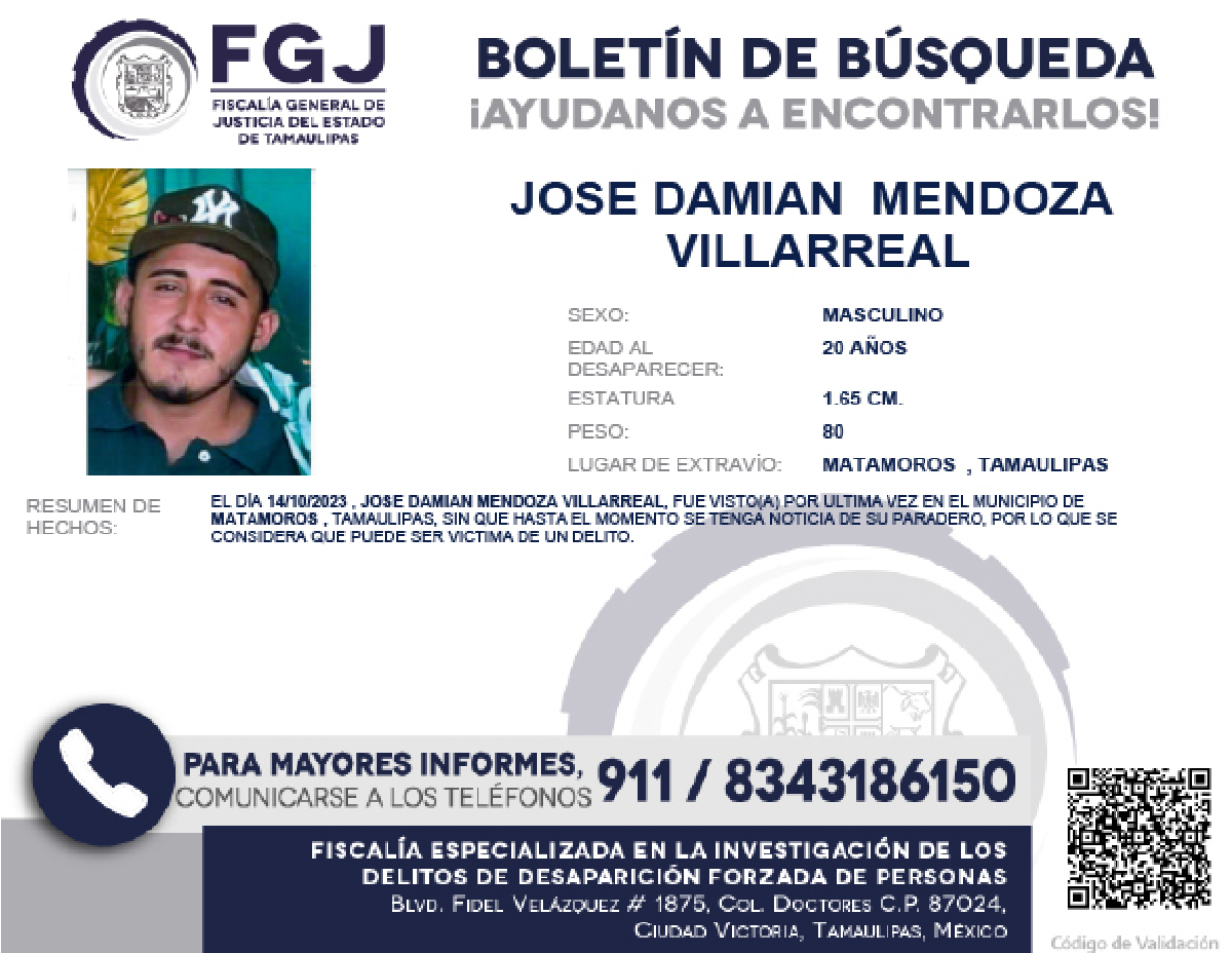 BOLETIN DE BUSQUEDA JOSE DAMIAN