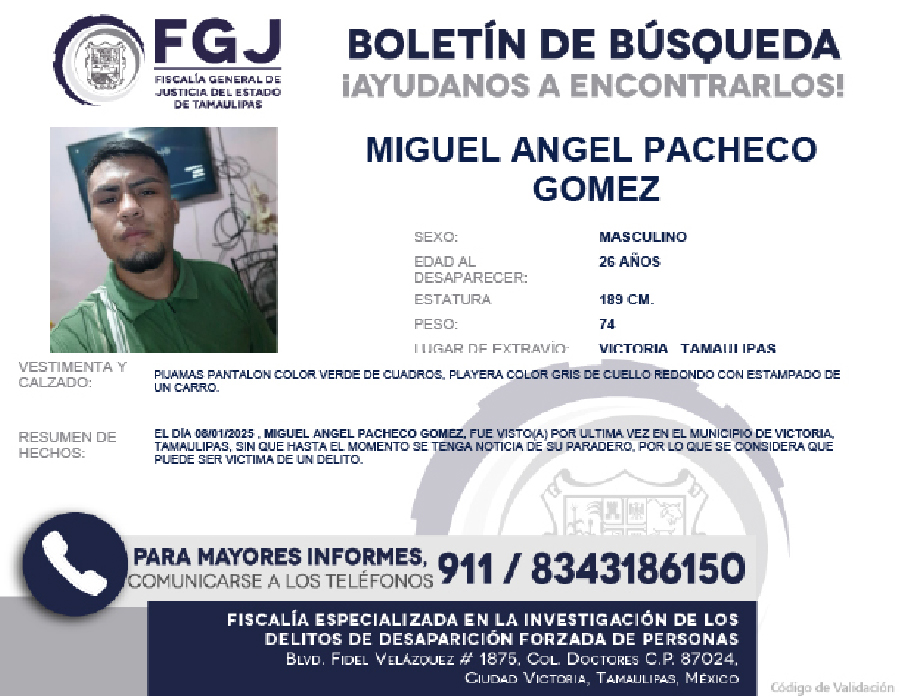 Boletín de Búsqueda Miguel Angel