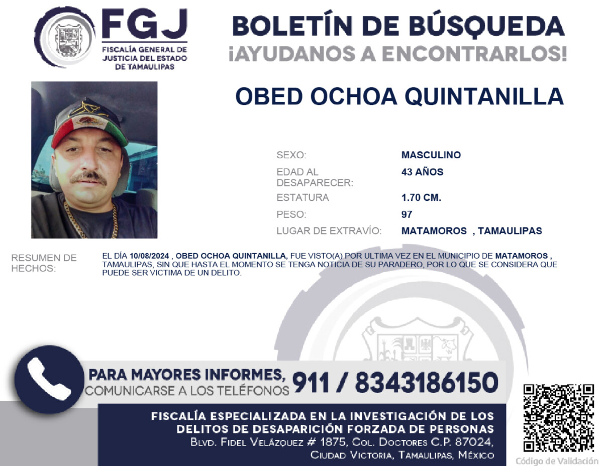 BOLETÍN DE BÚSQUEDA OBED OCHOA