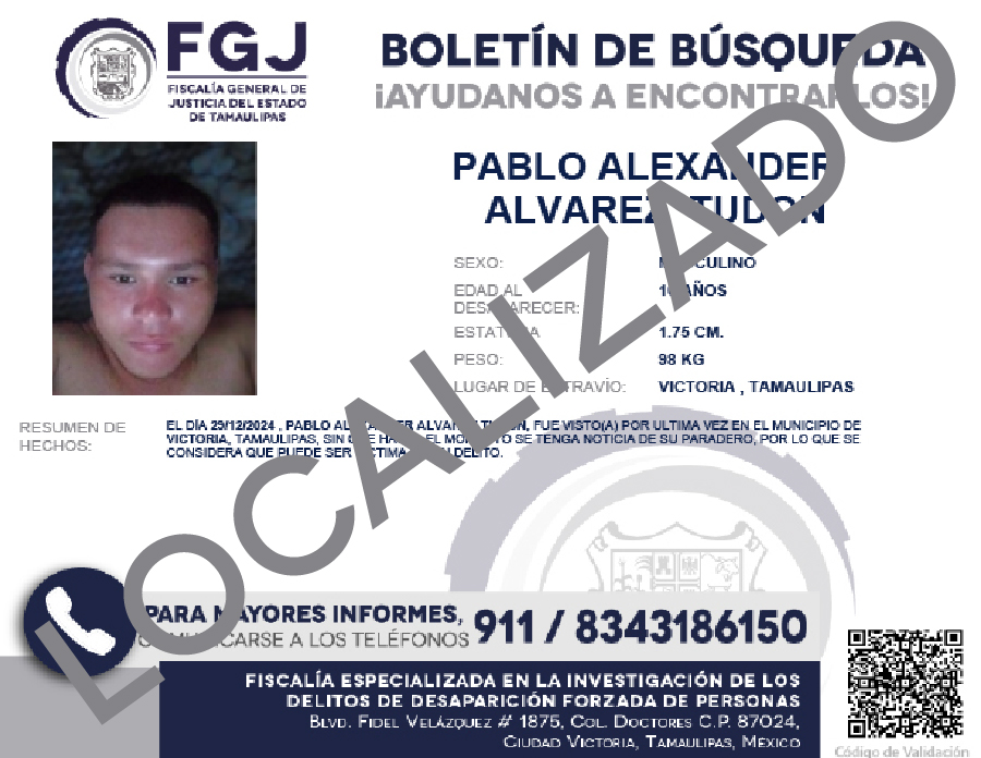 Boletín de Búsqueda Pablo Alexander