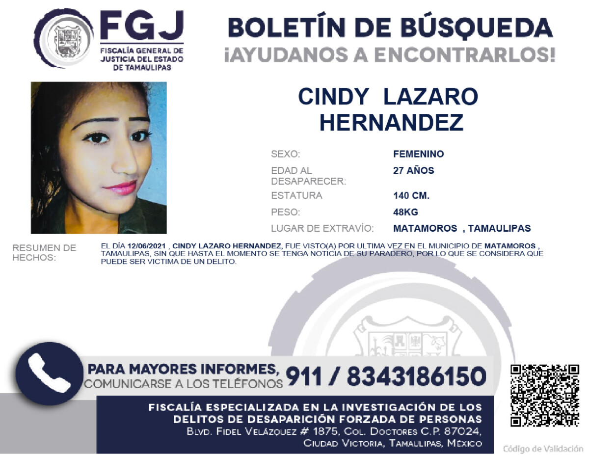 Boletín de Búsqueda Cindy Lazaro