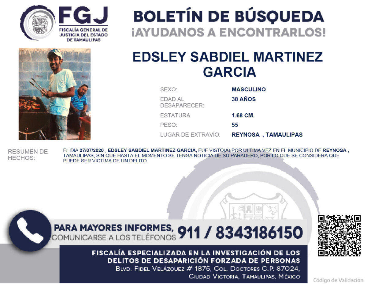 Boletín de Búsqueda Edsley Sabdiel