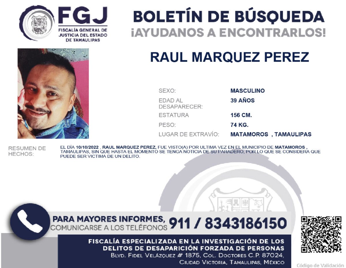 Boletín de Búsqueda Raul Marquez