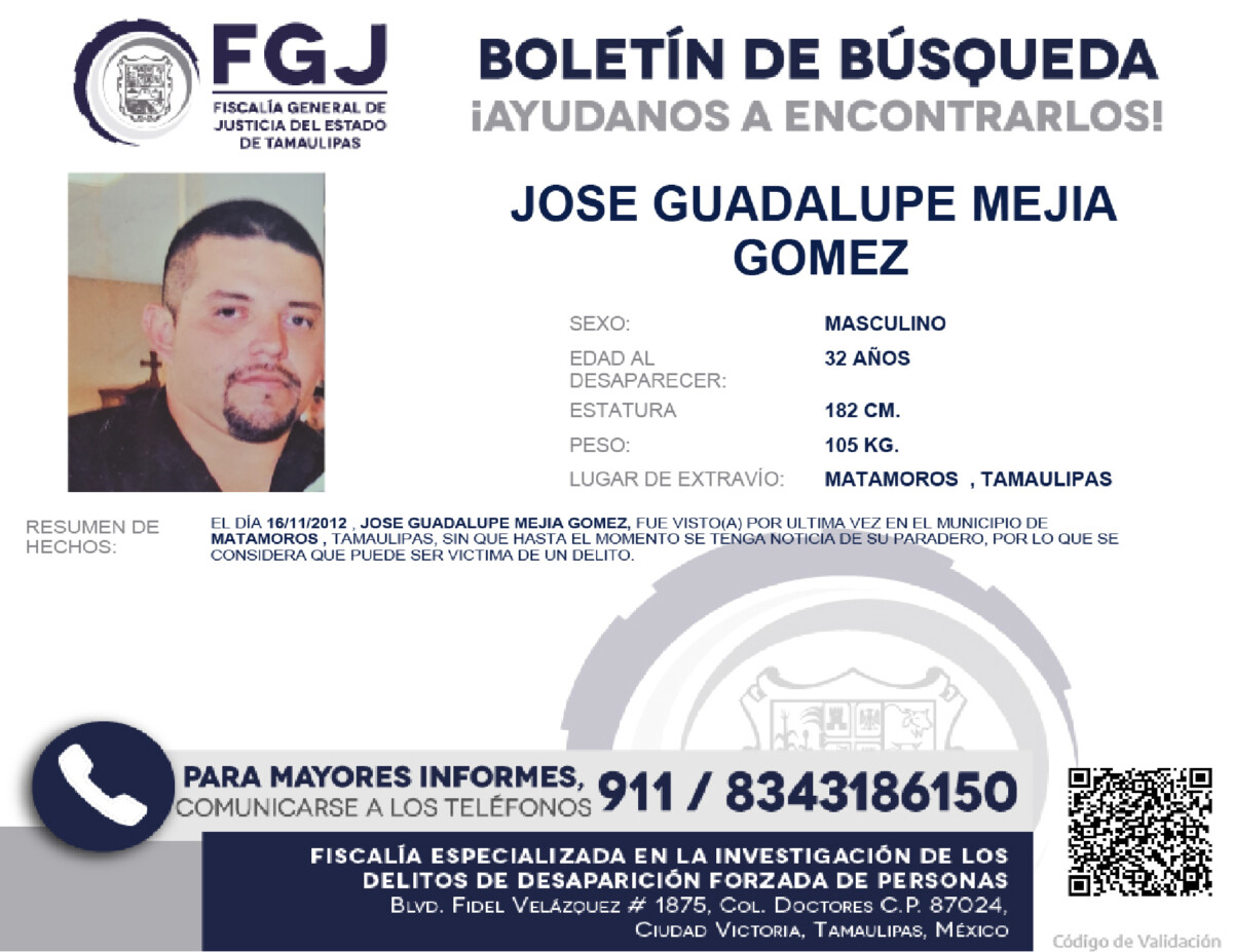Boletín de Búsqueda Jose Guadalupe Mejia