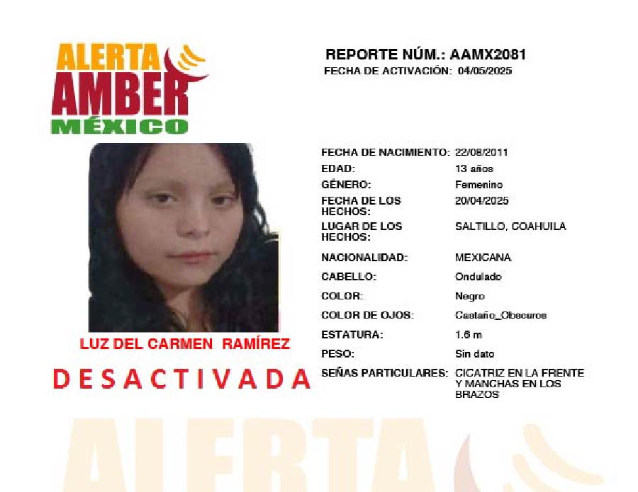 Alerta Amber Luz del Carmen