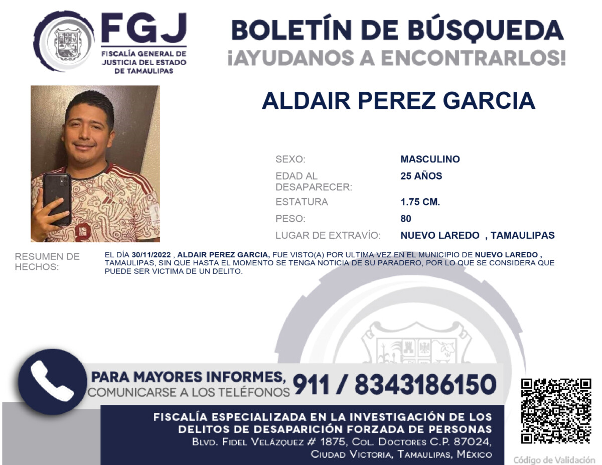 Boletín de búsqueda Aldair Pérez