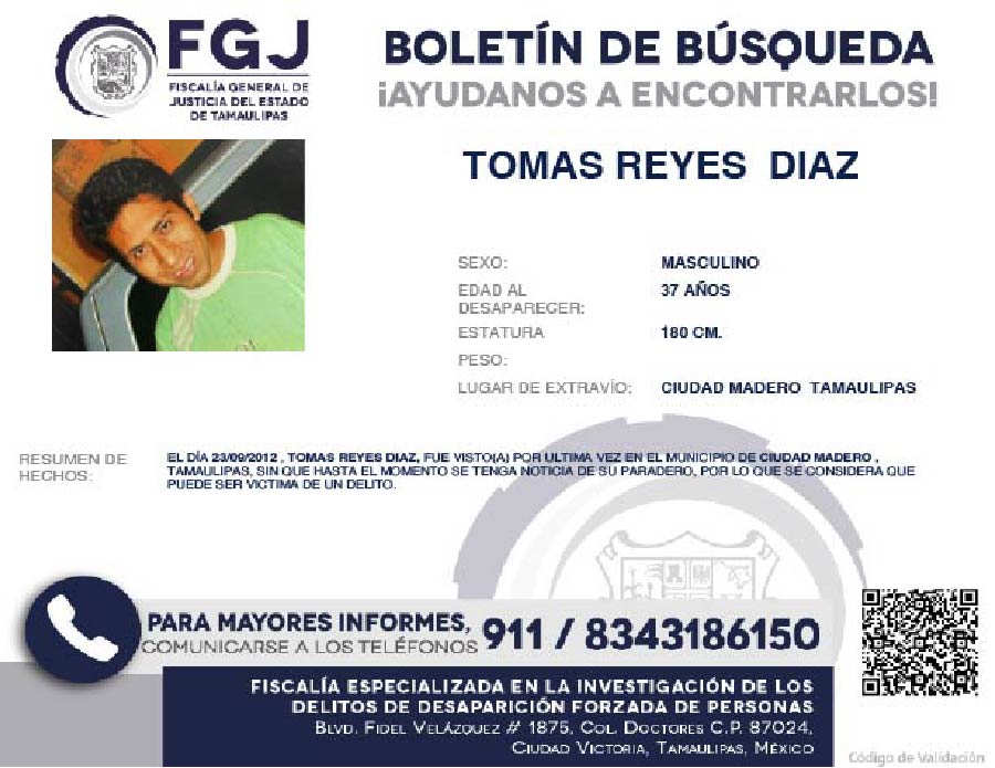 Boletín de Búsqueda Tomas Reyes