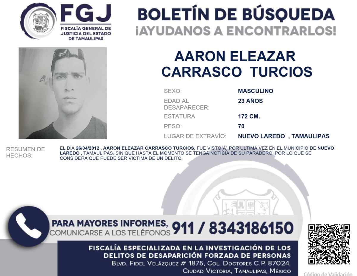 Boletín de Búsqueda Aaron Eleazar