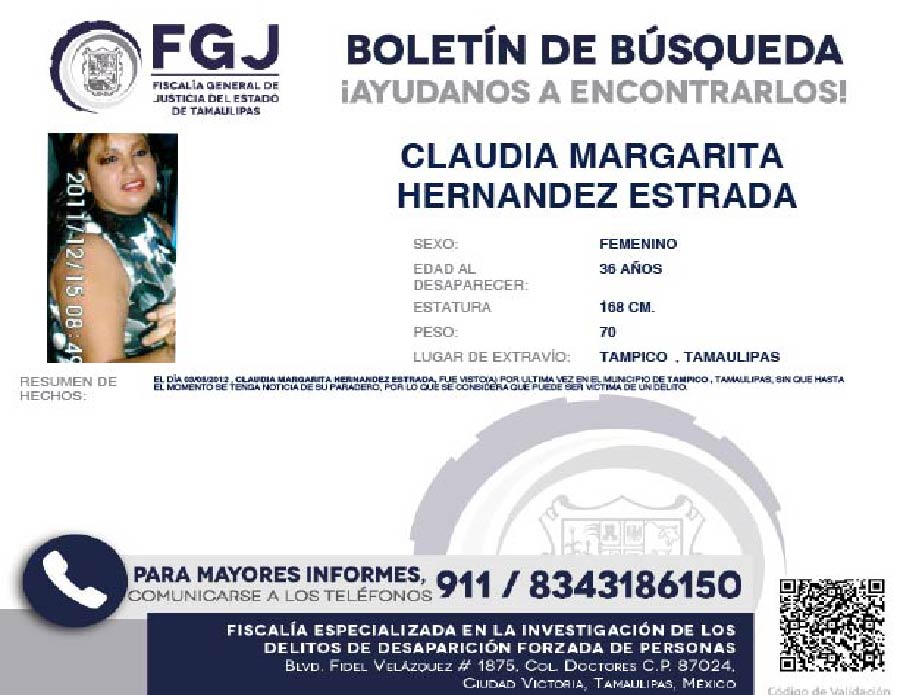 Boletín de Búsqueda Claudia Margarita
