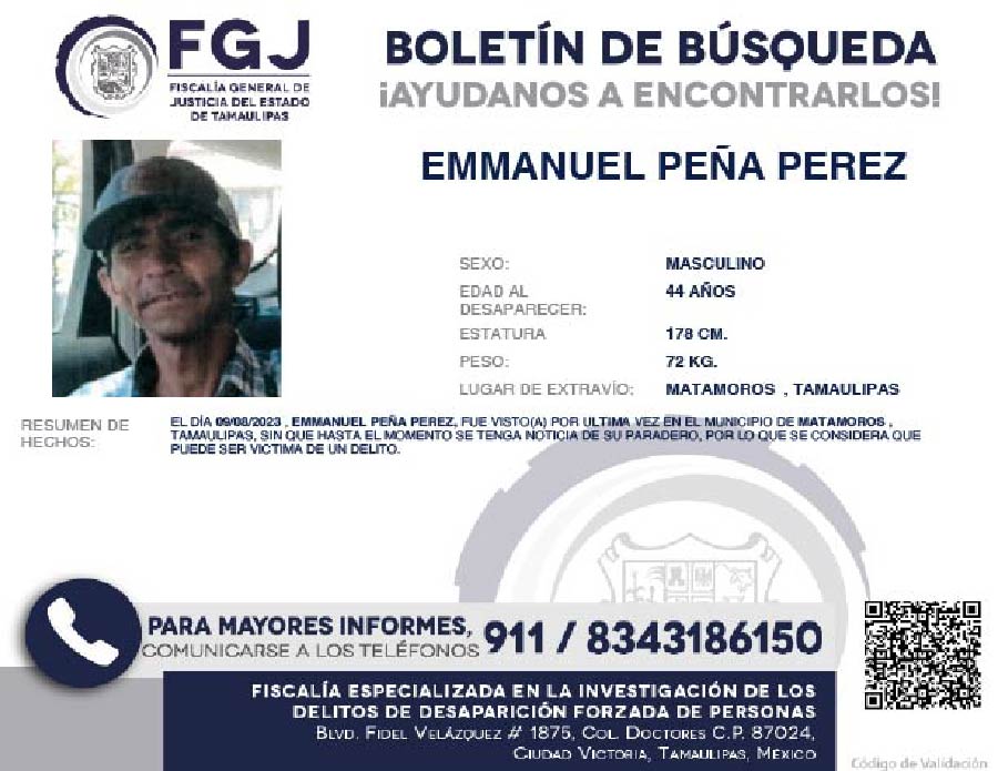 Boletín de Búsqueda Emmanuel Peña