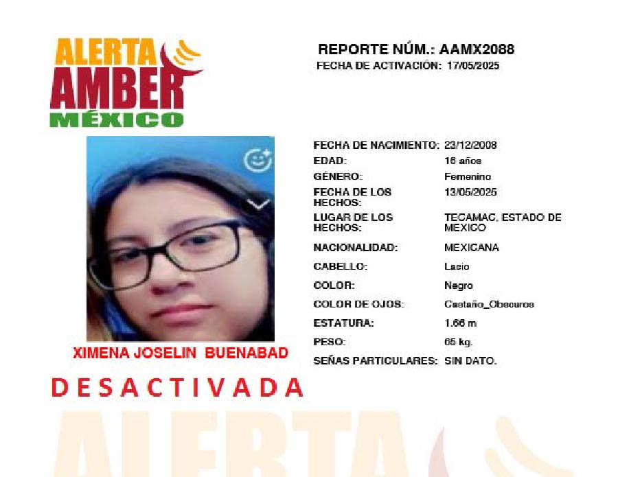 Alerta Amber Ximena Joselin