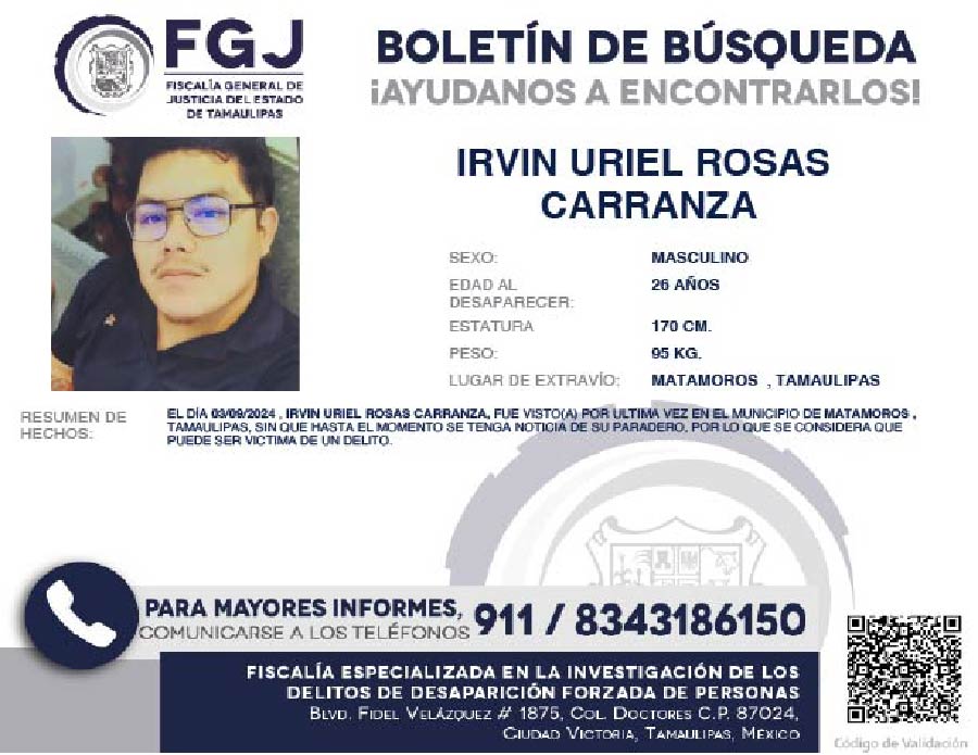 Boletín de Búsqueda Irvin Uriel