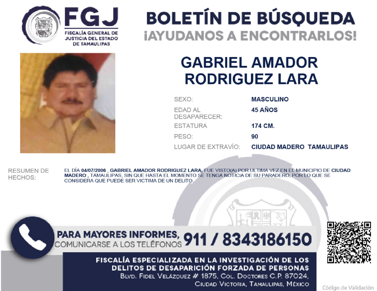 Boletín de Búsqueda Gabriel Amador
