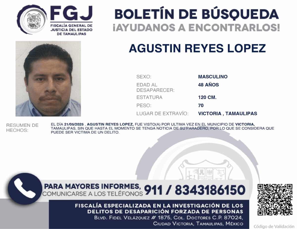 Boletín de Búsqueda Agustin Reyes Lopez