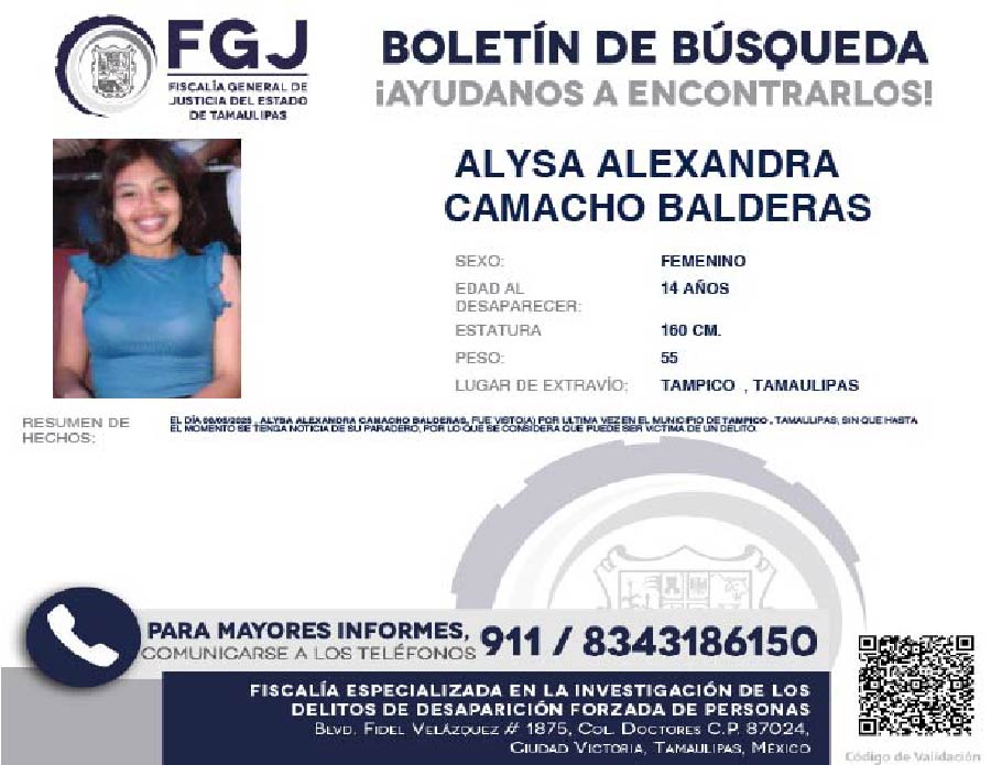Boletín de Búsqueda Alysa Alexandra