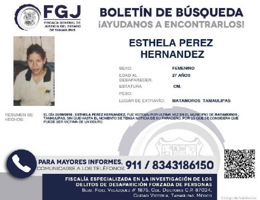 Boletín Búsqueda Estela Perez Hernandez