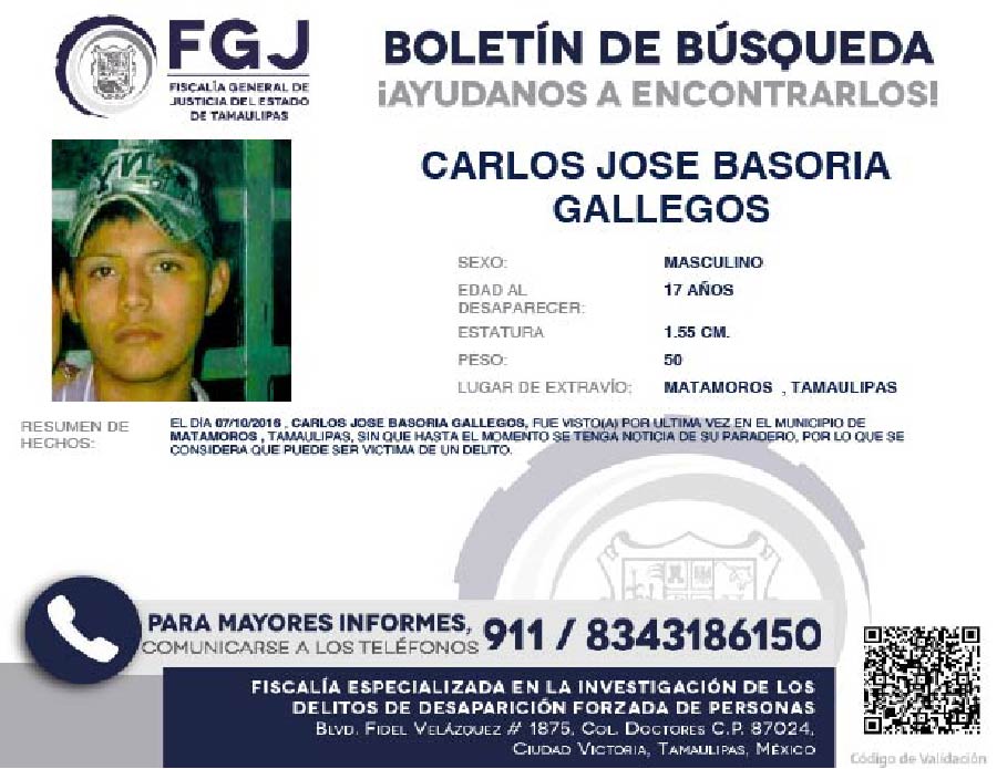 Boletín de Búsqueda Carlos Jose Basoria