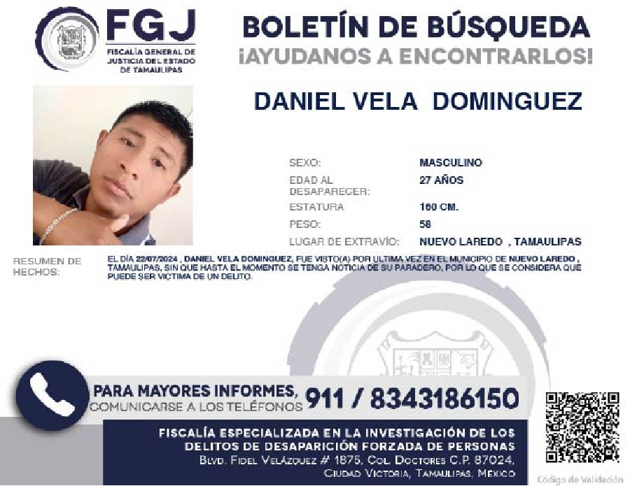 Boletín de Búsqueda Daniel Vela