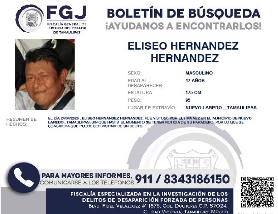 Boletín de Búsqueda Eliseo Hernandez