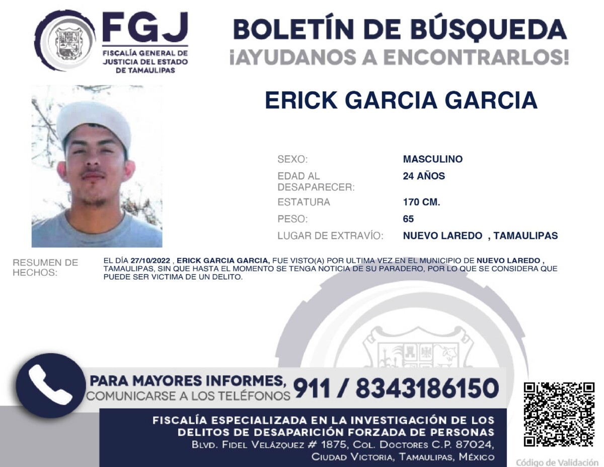 Boletín de Búsqueda Erick Garcia