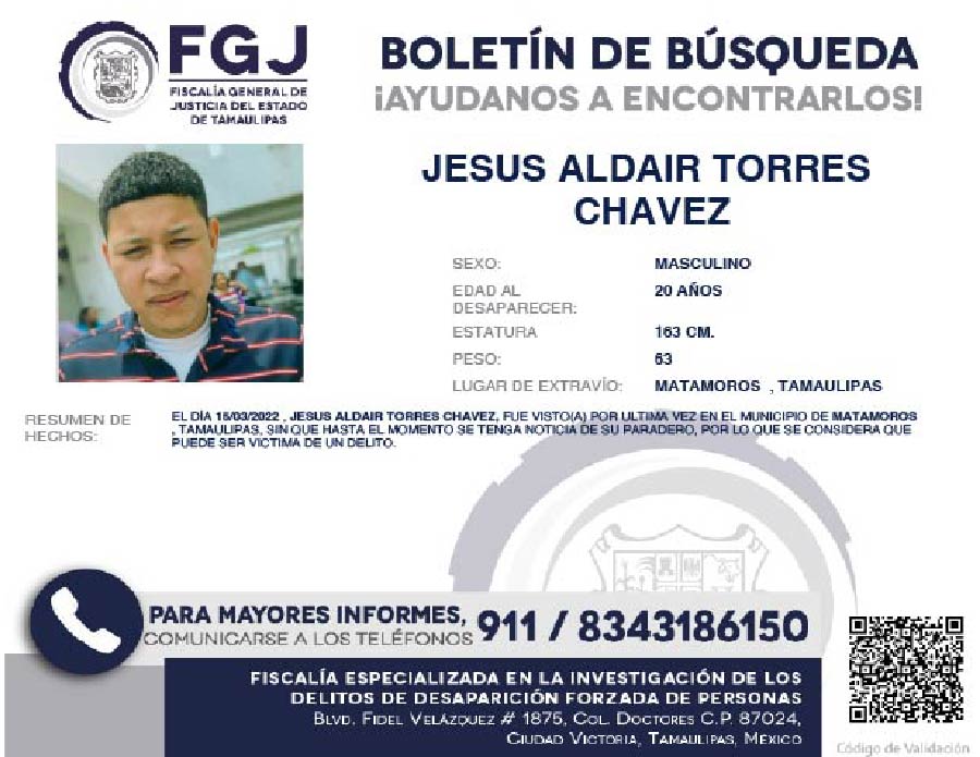 Boletín de Búsqueda Jesus Aldair