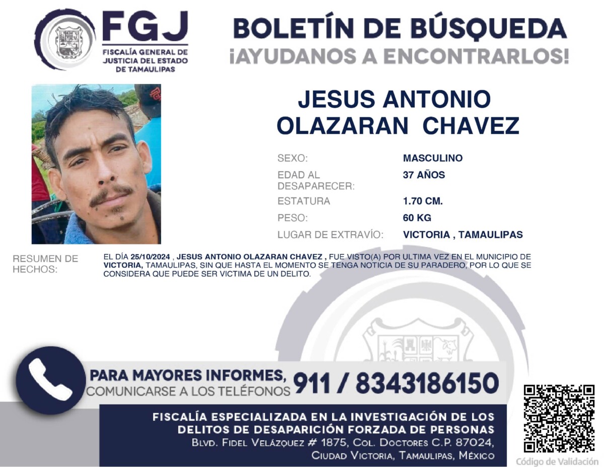 Boletín de Búsqueda Jesus Antonio Olazaran
