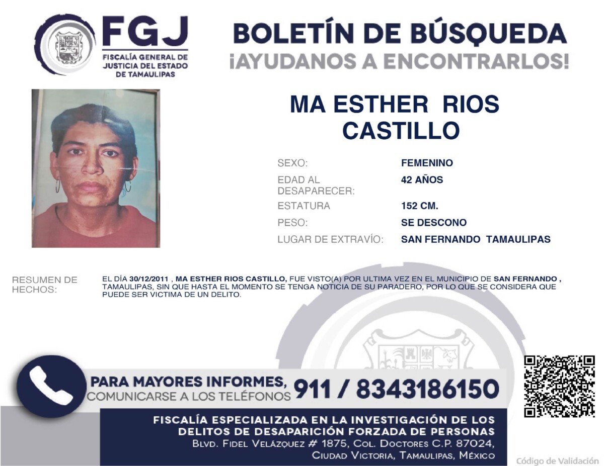 Boletín de Búsqueda Ma Esther Rios