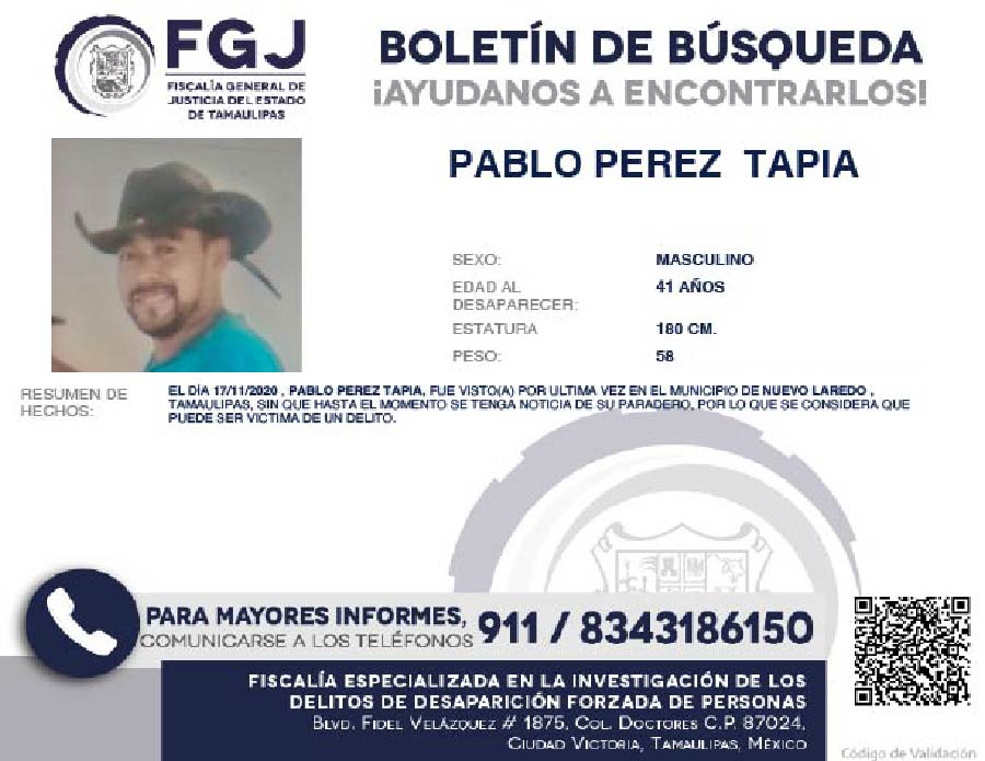 Boletín Búsqueda Pablo Perez Tapia
