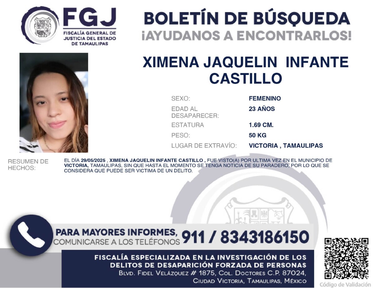 Boletín de Búsqueda Ximena Jaqueline